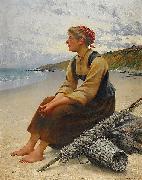 August Hagborg Ostronplockerska pa stranden Spain oil painting artist